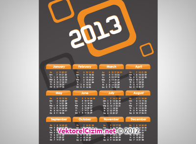 2013 Calendar on Ai  Eps  Cdr  Svg  Formatlar  Nda Vekt  Rel 2013 Takvimi  Calendar